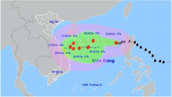 Bão số 6 tiếp tục đổi hướng, ảnh hưởng đến khu vực bắc Biển Đông