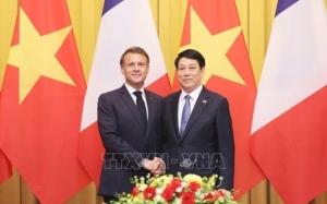 Chủ tịch nước Lương Cường hội đàm với Tổng thống Cộng hòa Pháp Emmanuel Macron